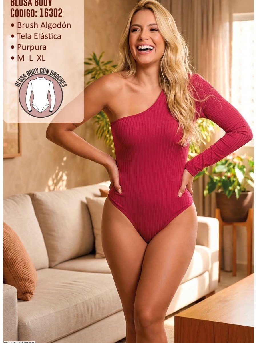 Body Manga Larga Un Hombro – Fucsia