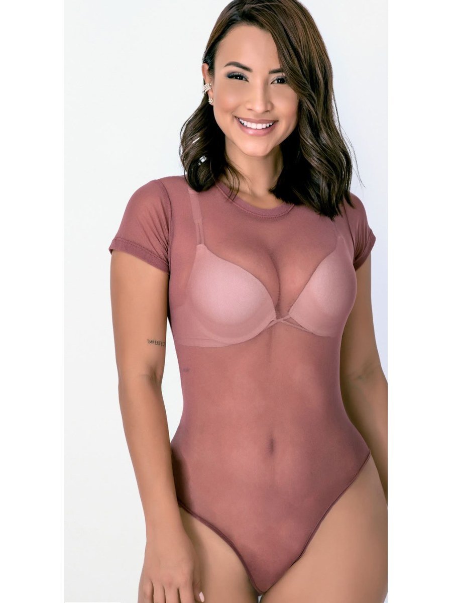 Body de Tul Manga Corta – Palo Rosa