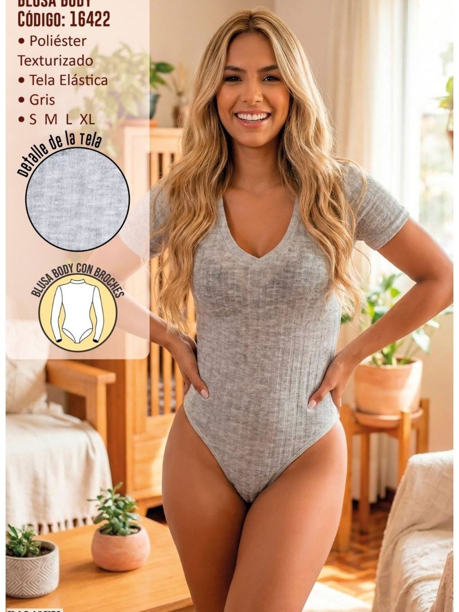 Body Texturizado Cuello V – Gris